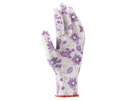 Pracovné rukavice (2 ks) Iris 07/S, biela s kvetinami, nitrilový nástrek%