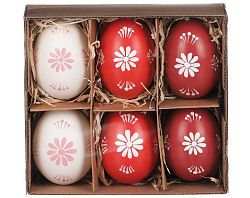 Veľkonočná dekorácia Maľované vajíčka, 6 ks, červená/biela%