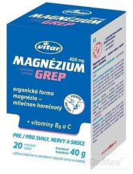 Vitar Magnézium 400 mg + vitamíny B6 a C vrecúška s príchuťou grepu 20 ks